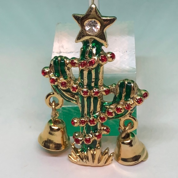 Vintage Jewelry - Festive Christmas Decorated Tropical Cactus Tree